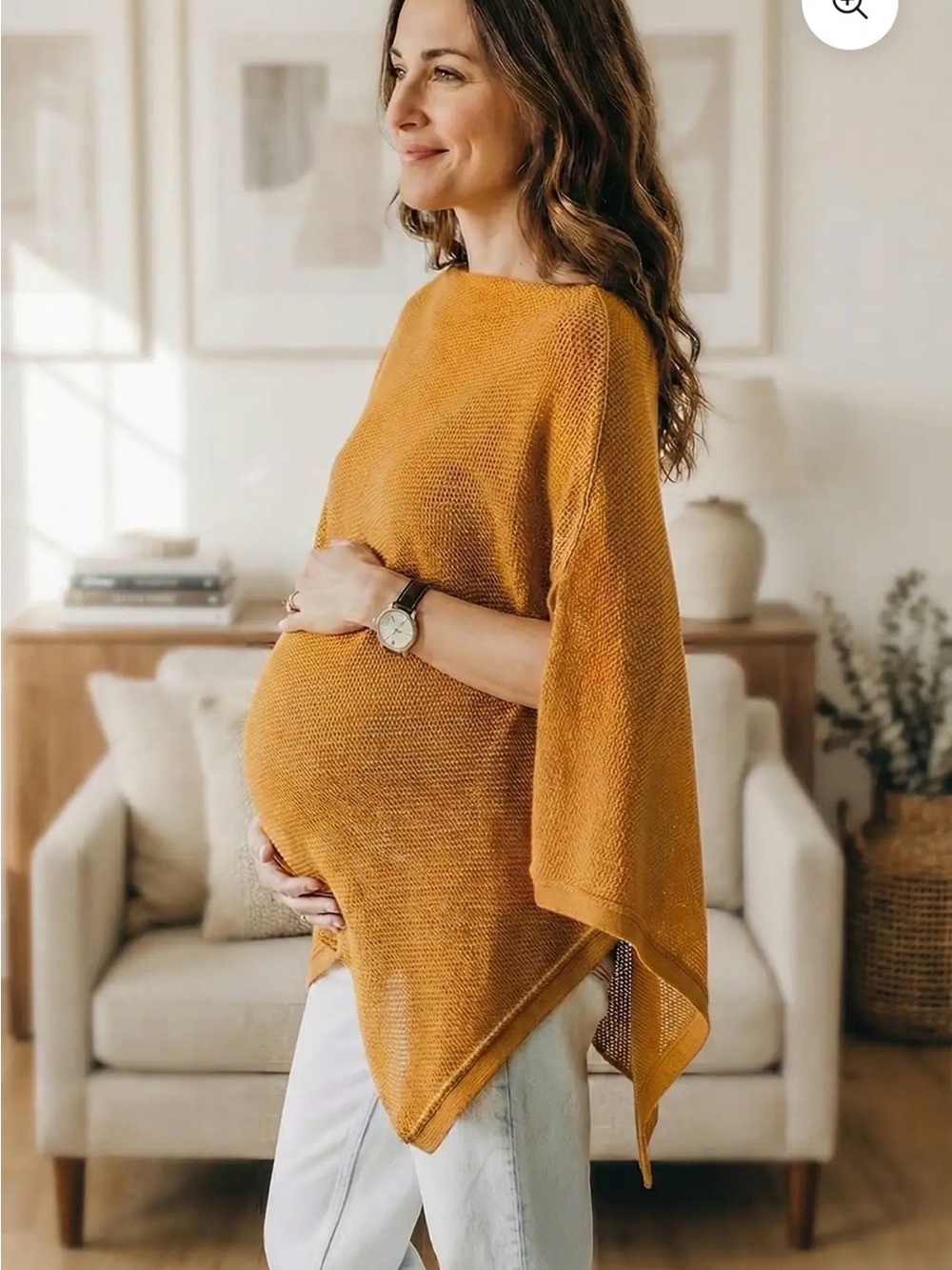 Women's Mustard Knit Poncho Sweater - Brand: